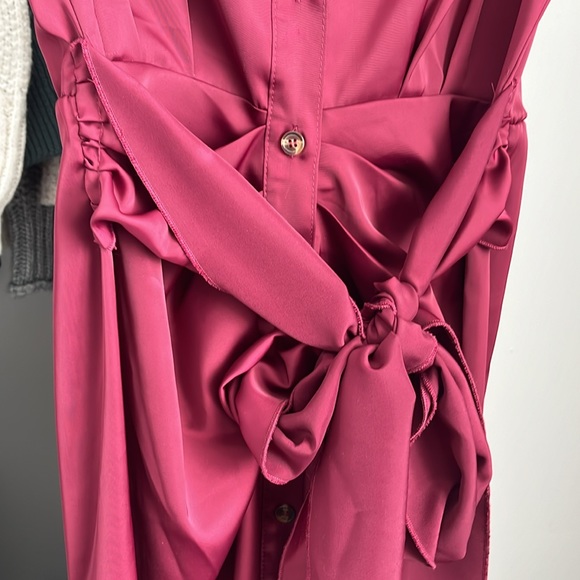 Amazon BTBFM Satin-like Burgundy Button-Up Dress, worn once - Picture 6 of 8